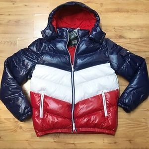 Red white and blue bubble coat Clearance